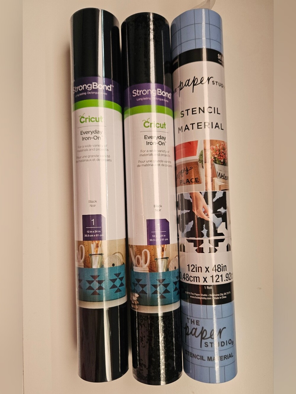 Cricut Bundle: 2 StrongBond Iron-On Rolls & 1 Stencil